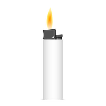 Photorealistic lighter with fire, front view. 3D vector illustration.のイラスト素材