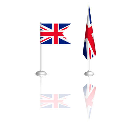 British flag in two versions with mirror reflection. Front view, vector illustration.のイラスト素材