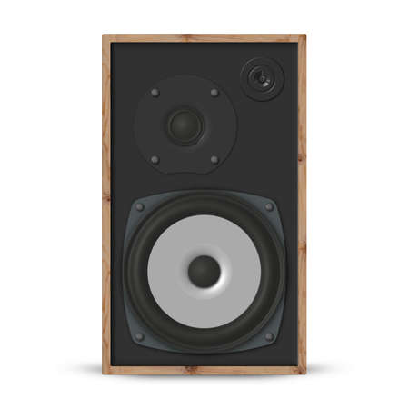 Photorealistic music loudspeaker isolated on white background. Front view, 3D vector illustration.の写真素材