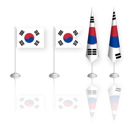 Flag of the Republic of South Korea in four versions with mirror reflection. Front view, vector illustration.のイラスト素材