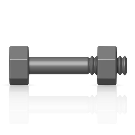 Bolt and nut with mirror reflection isolated on white background, 3D vector illustration.のイラスト素材