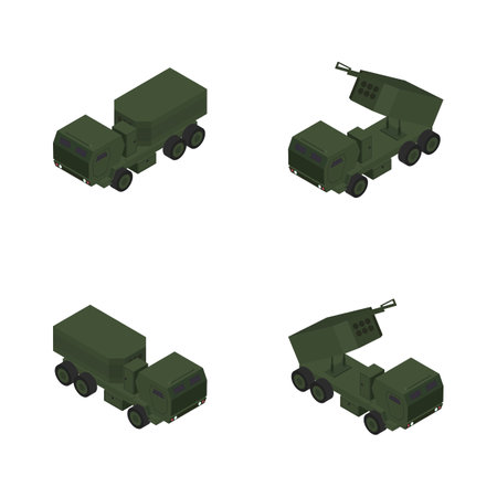 Highly mobile artillery missile system. Flat 3D isometric style.のイラスト素材