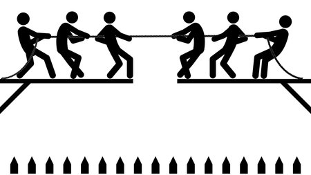 Set of stick figures tug of war on a white background. Flat style, vector illustration.のイラスト素材