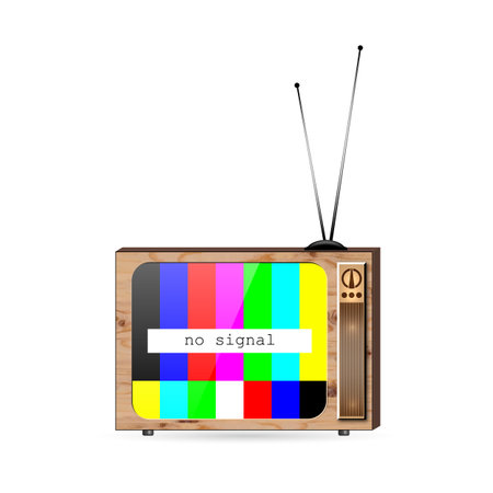 Retro TV with no signal screensaver, isolated on white background, vector illustration.のイラスト素材