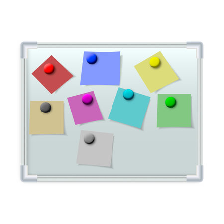 Magnetic board for drawing with a marker and colorful sheets of paper, vector illustration.のイラスト素材