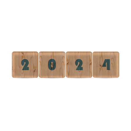 Set of wooden cubes with text 2024 on white background, vector illustration.のイラスト素材