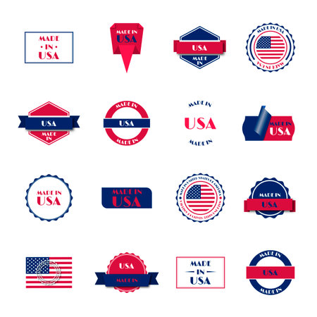 Set of various Made in USA labels isolated on white background, vector illustration.のイラスト素材