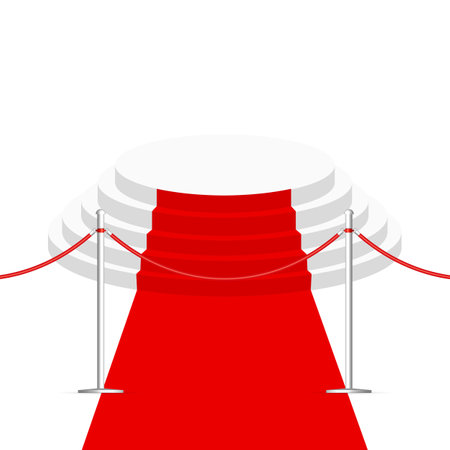 Pedestal for awards with red carpet and fence, vector illustration.のイラスト素材