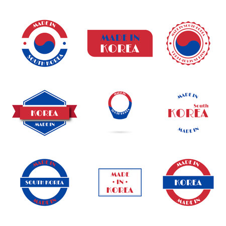 Set of various Made in South Korea labels isolated on white background, vector illustration.のイラスト素材