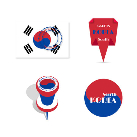 Set of various Made in South Korea labels isolated on white background, vector illustration.のイラスト素材