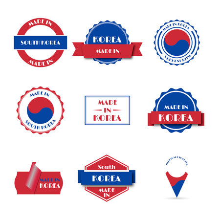 Set of various Made in South Korea labels isolated on white background, vector illustration.のイラスト素材