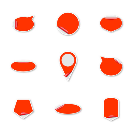 Set of red paper stickers isolated on white background. Design elements labels and tags, vector illustration.のイラスト素材