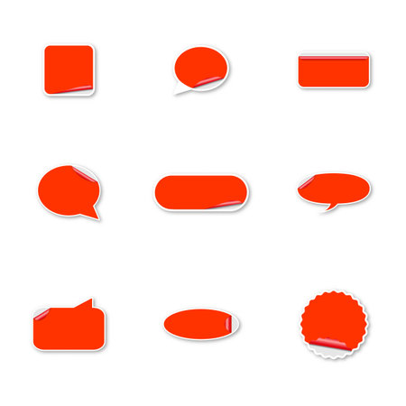 Set of red paper stickers isolated on white background. Design elements labels and tags, vector illustration.のイラスト素材
