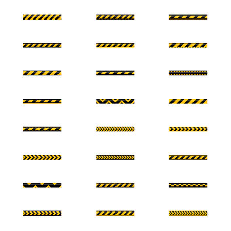 Set of seamless yellow and black warning tapes. Isolated on white background. Design elements for reconstruction, vector illustration.のイラスト素材