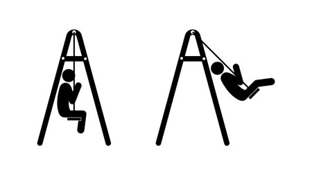Set of stick figures rope swing on a white background. Flat style, vector illustration.のイラスト素材