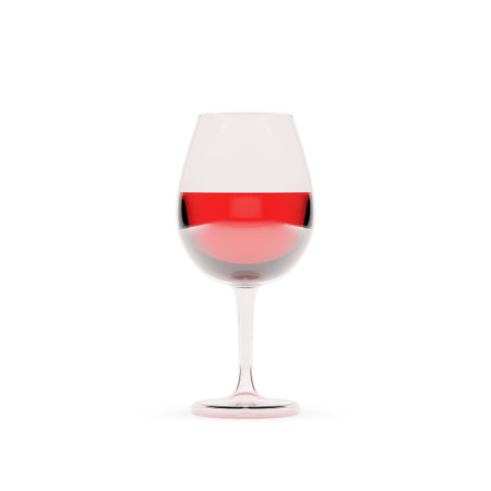 Glass with red wine isolated on white background. Front view, 3D rendering.の写真素材