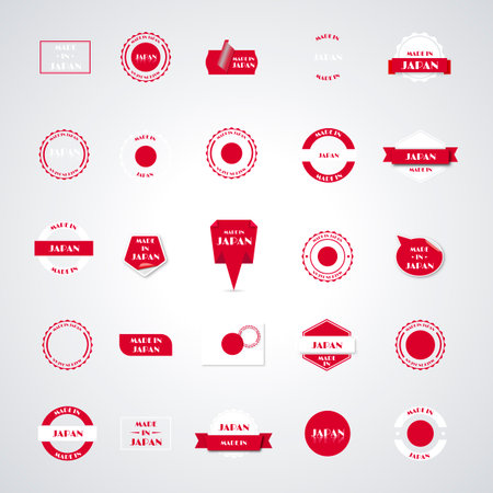 Big set of various Made in Japan labels isolated on white background, vector illustration.のイラスト素材