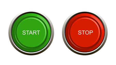 Start and stop buttons isolated on white background. Top view, vector illustration.のイラスト素材