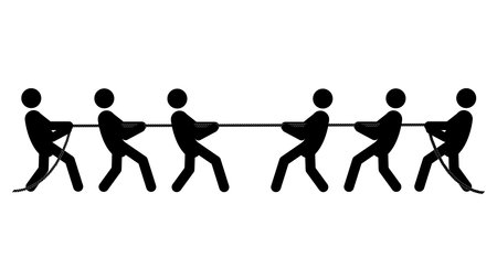 Set of stick figures tug of war on a white background. Flat style, vector illustration.のイラスト素材