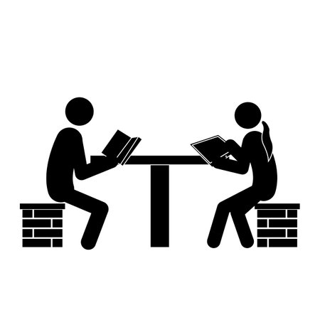 Set of stick figures, black man and woman silhouettes on a white background. Recreation and leisure, flat vector illustration.のイラスト素材