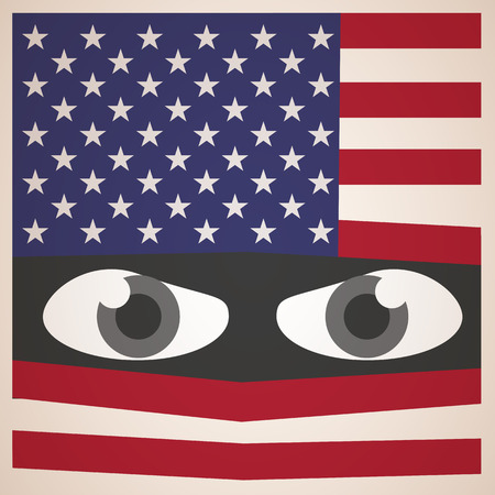 Angry Eyes with American Flag Military Conceptのイラスト素材