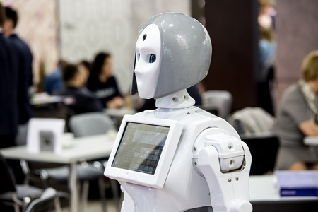 Moscow, Russia - April, 2018: Promo robot on the exhibitionのeditorial素材