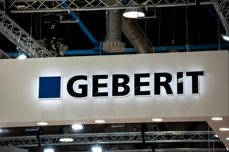 Moscow, Russia - April, 2018: Geberit company logo sign on the wallのeditorial素材