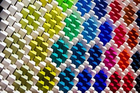 Abstract multicolored background consisting of many paper cubesの写真素材