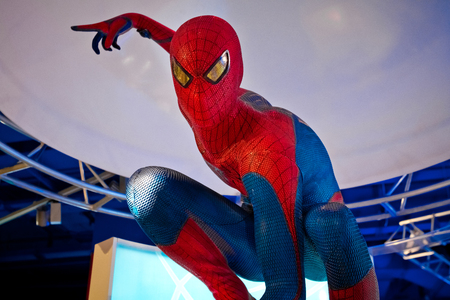 Moscow, Russia - March, 2018: Figure of famous super hero spiderman in the shop. Spider-Man is a fictional superhero in American comic books published by Marvel Comicsのeditorial素材