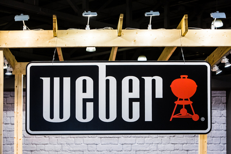 Moscow, Russia - March, 2018: Weber logo company sign printed. Weber-Stephen Products LLC is American manufacturer of charcoal, gas and electric outdoor grillsのeditorial素材