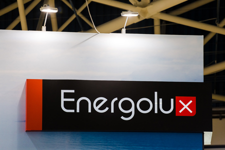 Moscow, Russia - February, 2018: Energolux logo company sign on the wall. Energolux is a Swiss air condition manufacturerのeditorial素材