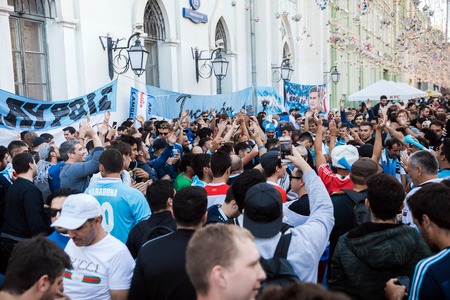 Moscow, Russia - June, 2018: Argentinean football fans on world cup championship in Moscow, Russiaのeditorial素材