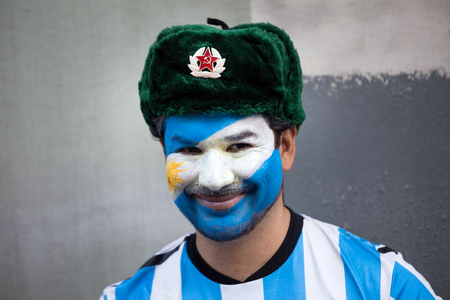 Moscow, Russia - June, 2018: Argentinean football fans on world cup championship in Moscow, Russiaのeditorial素材