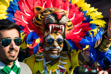 Moscow, Russia - June, 2018: Colombia football fans on world cup championship in Moscow, Russiaのeditorial素材