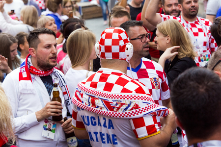 Moscow, Russia - June, 2018: Croatian football fans on world cup championship in Moscow, Russia before the game Croatia-Englandのeditorial素材