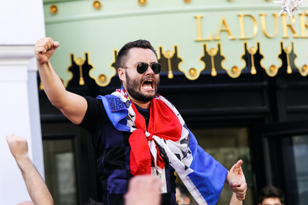 Moscow, Russia - June, 2018: Croatian football fans on world cup championship in Moscow, Russia...
