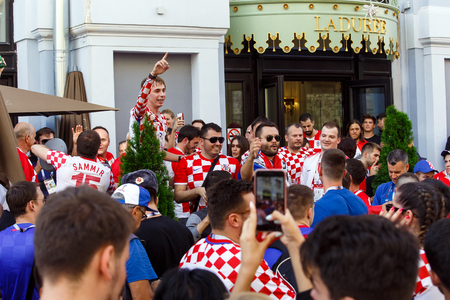 Moscow, Russia - June, 2018: Croatian football fans on world cup championship in Moscow, Russia before the game Croatia-Englandのeditorial素材