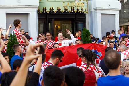 Moscow, Russia - June, 2018: Croatian football fans on world cup championship in Moscow, Russia before the game Croatia-Englandのeditorial素材