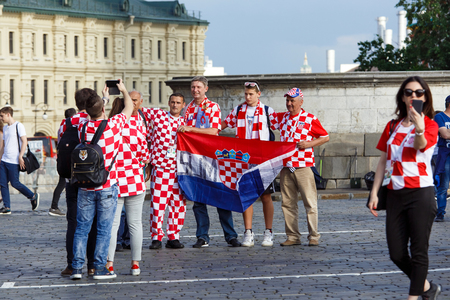 Moscow, Russia - June, 2018: Croatian football fans on world cup championship in Moscow, Russia before the game Croatia-Englandのeditorial素材
