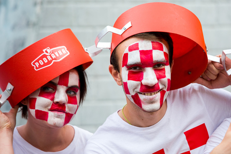 Moscow, Russia - July, 2018: Croatian football fans on world cup championship in Moscow, Russiaのeditorial素材