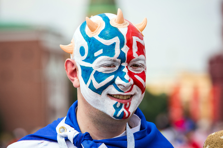Moscow, Russia - July, 2018: French football fans on world cup championship in Moscow, Russiaのeditorial素材