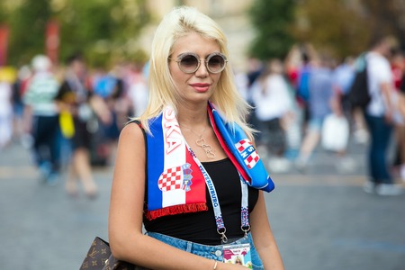 Moscow, Russia - July, 2018: Croatian football fans on world cup championship in Moscow, Russiaのeditorial素材