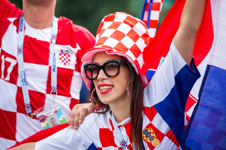 Moscow, Russia - July, 2018: Croatian football fans on world cup championship in Moscow, Russiaのeditorial素材