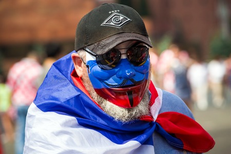 Moscow, Russia - July, 2018: Russian football fans on world cup championship in Moscow, Russiaのeditorial素材