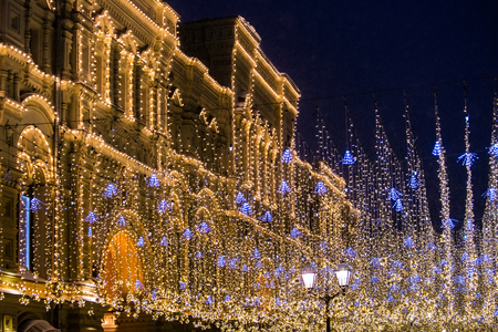 Colorful light christmas background in Moscow, Russiaの写真素材