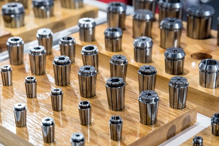 Collet set background, variety of metal processing collets spare partsの写真素材