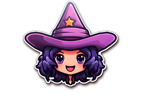 Kawaii witch halloween sticker isolatedの素材