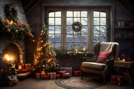 Classic christmas interior, New Year tree backgroundの素材