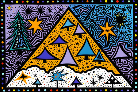 Christmas background with New Year tree in comics style cartoon backgroundの素材
