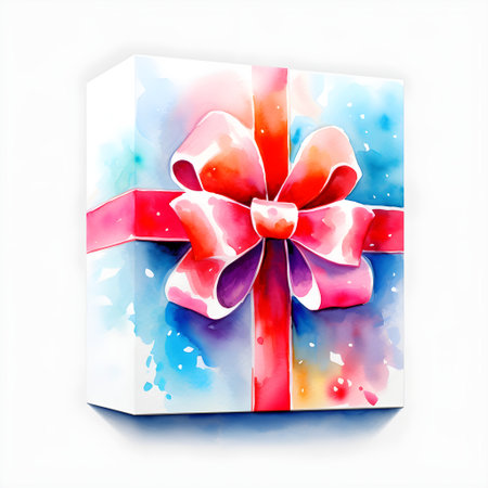 Watercolored christmas gift isolated on white backgroundの素材